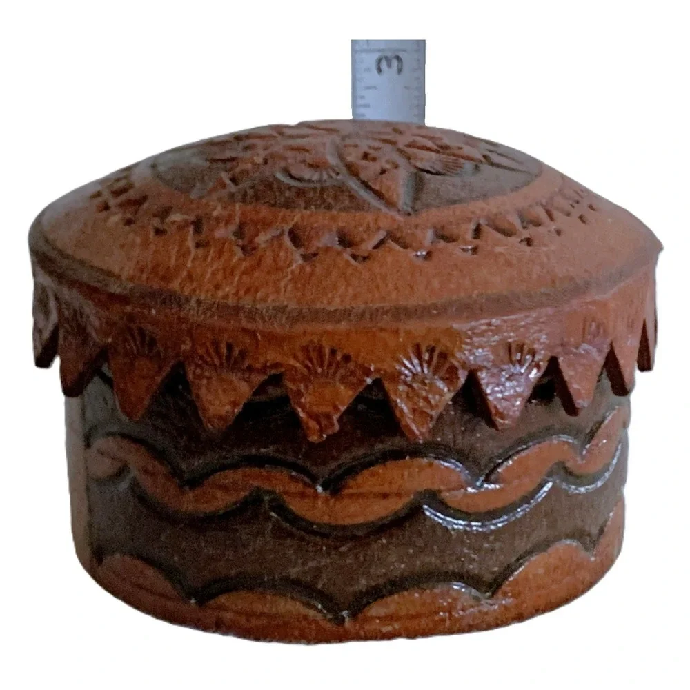 2 Leather Craft Trinket Storage Jewelry Boxes Vintage 1970s Handmade Mexico PAIR